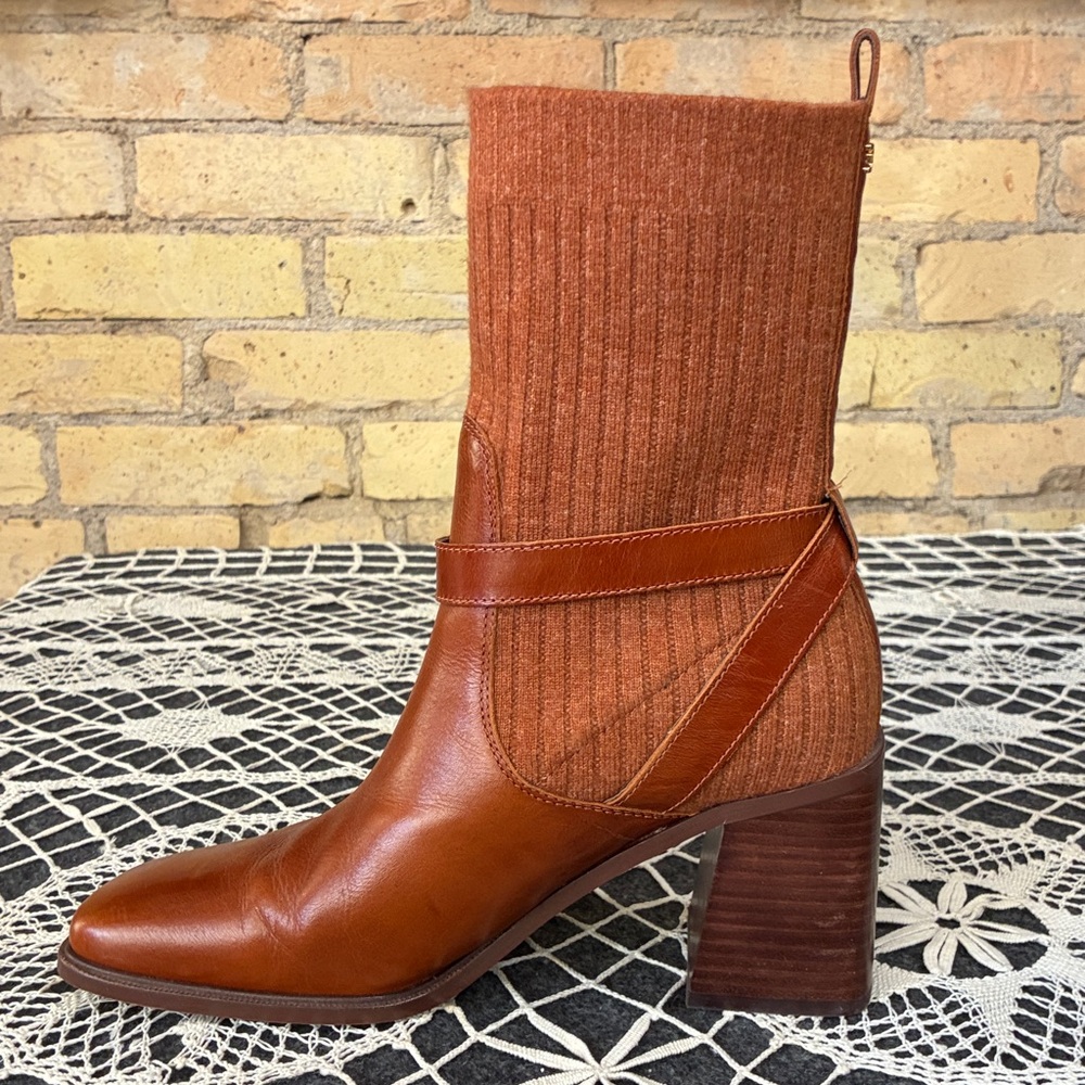 Sam Edelman Tan Marci Leather Heeled Pull -On Sock Boots, 8.5 - Picture 4 of 8